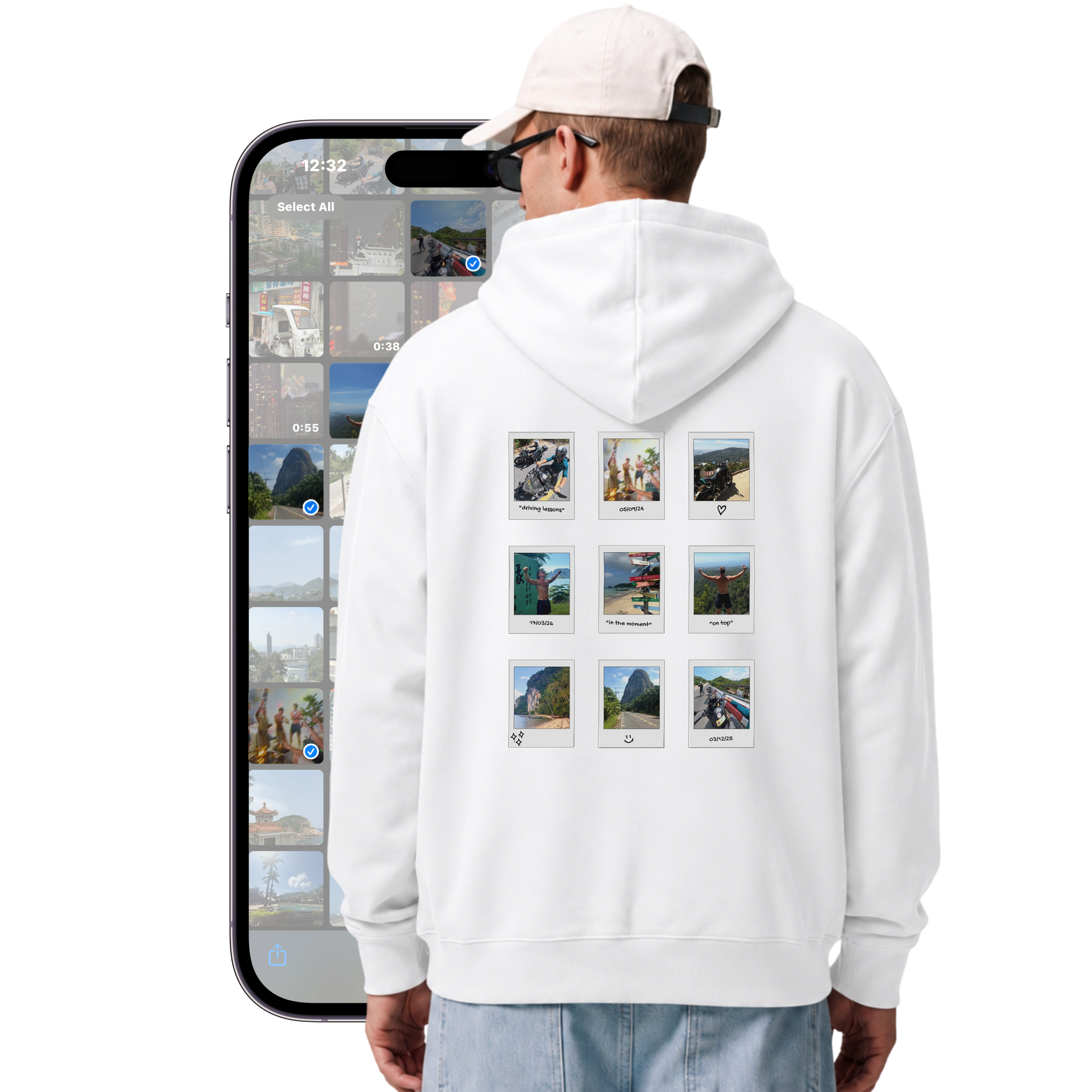 Polaroid Back Hoodie — White